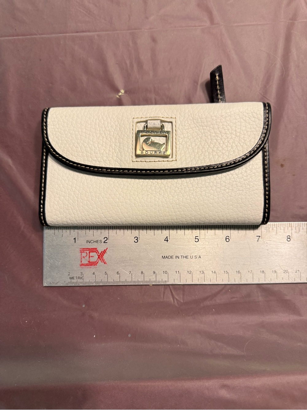 Dooney & Bourke Pebbled Leather Cream Wallet with Black Trim - Picture 5 of 12